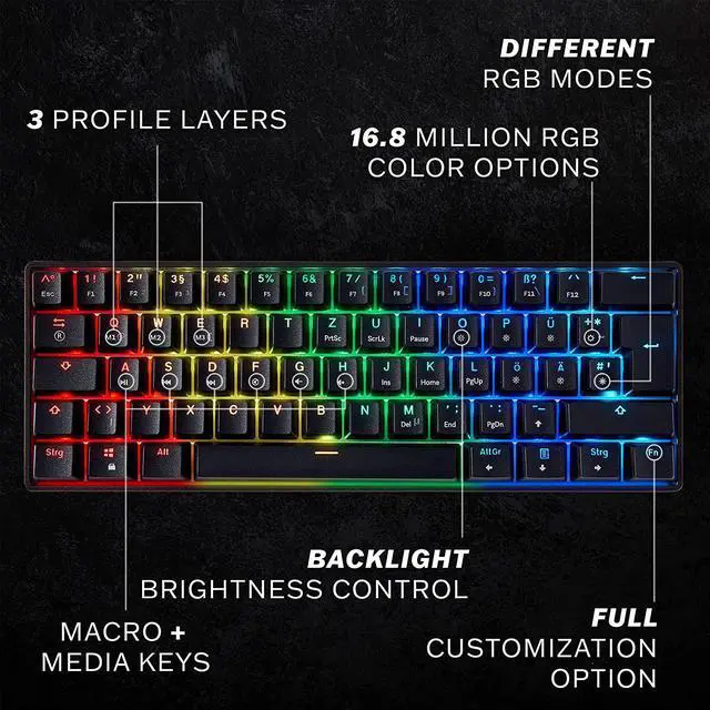 Alt view image 2 of 6 - HK GAMING GK61 Mechanical Gaming Keyboard - 61 Keys Multi Color RGB Illuminated LED Backlit Wired Programmable for PC/Mac Gamer Tactile (Gateron Optical Brown)