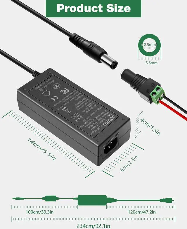 Alt view image 3 of 6 - 5V 15A Adapter, 100-240V AC to DC 5 Volt 15 Amp 75W Power Supply, 12A 10A 9A 8A Converter RGB LEDs Driver 5.5x2.5mm Tip 7.5ft Cord for Christmas Lights WS2812B WS2811 WS2813 SK6812 LED Strips - OEM