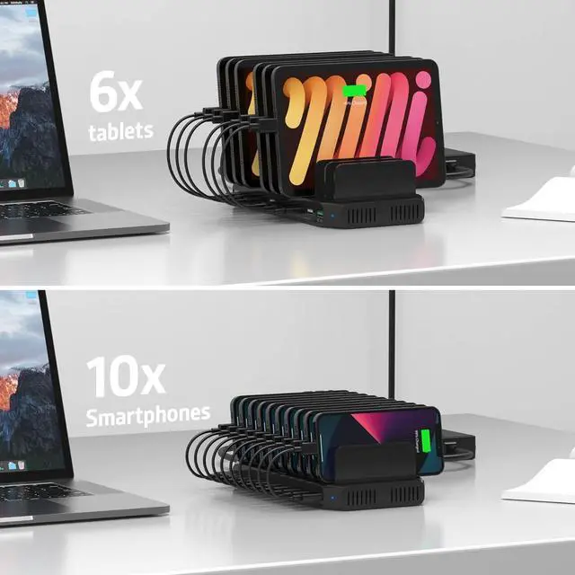 Alt view image 4 of 7 - Alxum USB Fast Charging Station with Quick Charge 3.0, 10 Port Charging Stand for Multiple Devices, Compatible with iPad, iPhone, Samsung Galaxy, Black