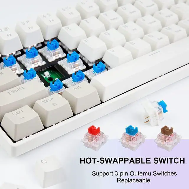 Alt view image 4 of 7 - Newmen GM610 60% Wireless Mechanical Gaming Keyboard,Wired/Bluetooth Keyboard with Extra Keycap Set,RGB Backlit,61 Anti-Ghosting Keys,Programmable,Hot-Swappable,for Windows Mac Android(Red Switch)