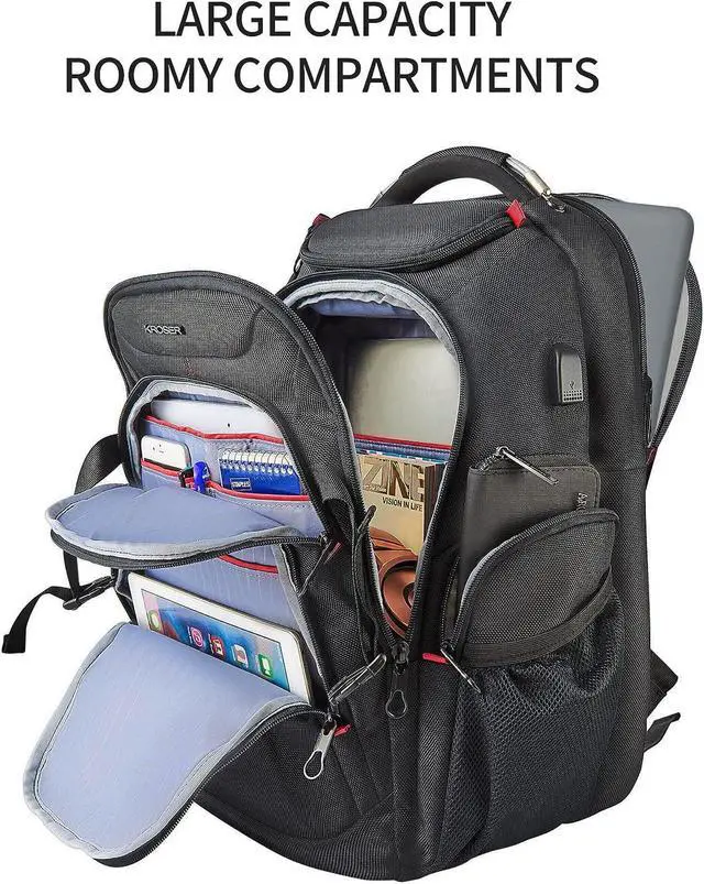 Alt view image 5 of 7 - KROSER Travel Laptop Backpack 17.3 Inch XL Computer Backpack with Hard Shell Saferoom RFID Pockets Water-Repellent Business College Daypack Stylish Bag for Men/Women-Black