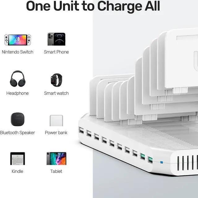 Alt view image 4 of 7 - iPad Charging Station, Unitek 96W 10-Port USB Charging Dock Hub with Quick Charge 3.0, Charging Stand Compatible Multiple Device, Charging 8 iPads Simultaneously - [Upgraded Divider]