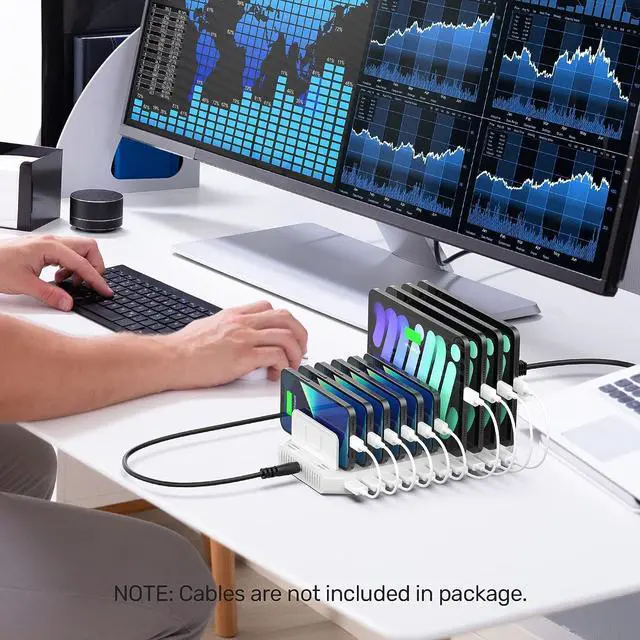 Alt view image 5 of 7 - iPad Charging Station, Unitek 96W 10-Port USB Charging Dock Hub with Quick Charge 3.0, Charging Stand Compatible Multiple Device, Charging 8 iPads Simultaneously - [Upgraded Divider]