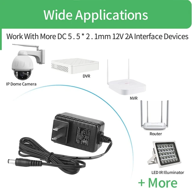Alt view image 5 of 7 - AC to DC 12V 2A Power Supply Adapter 5.5mm x 2.1mm Plug