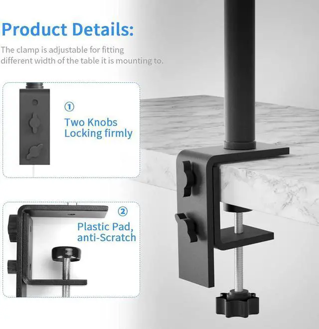 Alt view image 3 of 7 - Desk Mount Stand Camera Desk Mount Stand Adjustable 14-24 inch Table Multi Mount Stand Padded Desk Clamp with Standard 1/4'' Screw Tip for DSLR Camera, Panel Lights, Ring L