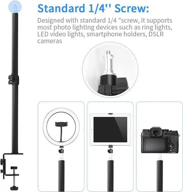 Alt view image 6 of 7 - Desk Mount Stand Camera Desk Mount Stand Adjustable 14-24 inch Table Multi Mount Stand Padded Desk Clamp with Standard 1/4'' Screw Tip for DSLR Camera, Panel Lights, Ring L