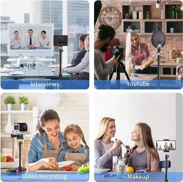 Alt view image 7 of 7 - Desk Mount Stand Camera Desk Mount Stand Adjustable 14-24 inch Table Multi Mount Stand Padded Desk Clamp with Standard 1/4'' Screw Tip for DSLR Camera, Panel Lights, Ring L