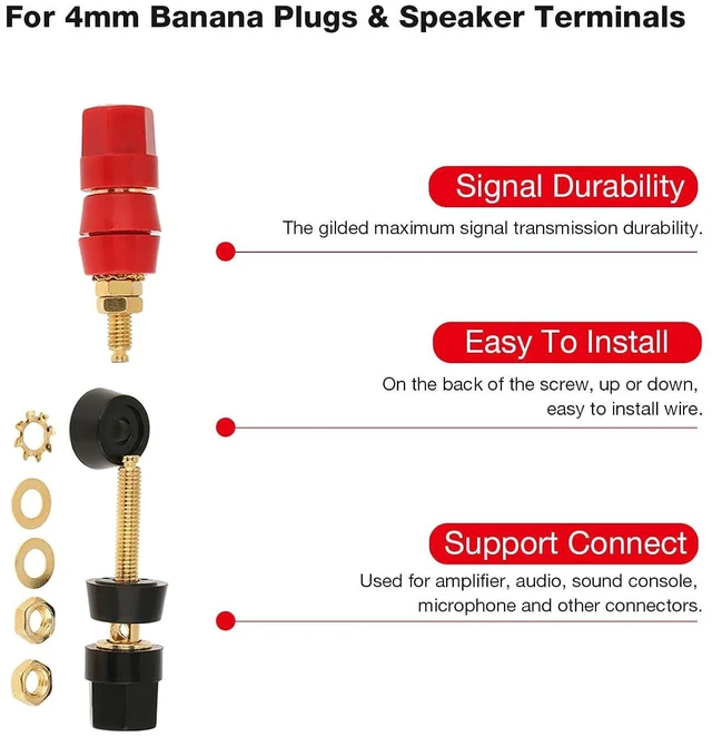 Alt view image 3 of 6 - 4 Pcs Banana Socket Test Probe Audio Speaker Terminal Binding Post Banana Plug Jack Socket Adapter Connector 4mm Panel Mount Banana Socket Black and Red