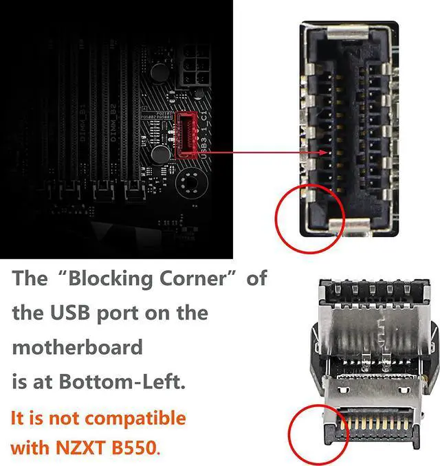Alt view image 2 of 7 - 90 Degree USB Type E Adapter Up Angle USB 3.2 Type E Male to Female Front Panel Internal Connector Adapter High Speed 10Gbps for USB C Header Motherboard(Up/A)