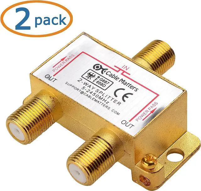 Alt view image 2 of 5 - 2-Pack 2.4 Ghz 2 Way Coaxial Cable Splitter for STB TV Antenna and MoCA Network - All Port Power Passing - Gold Plated and Corrosion Resistant