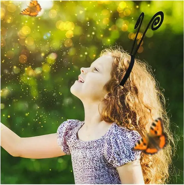 Alt view image 6 of 6 - Butterfly Antenna Headband For Girls Women Bug Antenna Headband Black Velvet Headband