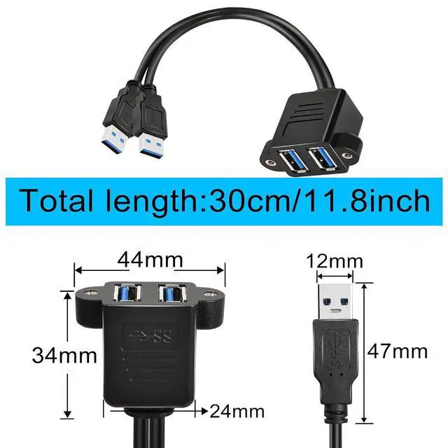 Alt view image 6 of 6 - Dual USB 3.0 Cable with Panel Mount Screw Hole, 2 Ports USB 3.0 Male to Female Extension Cable, Suitable for Family, Classroom, Office, Conference, Entertainment and More Occasions (0.3m)