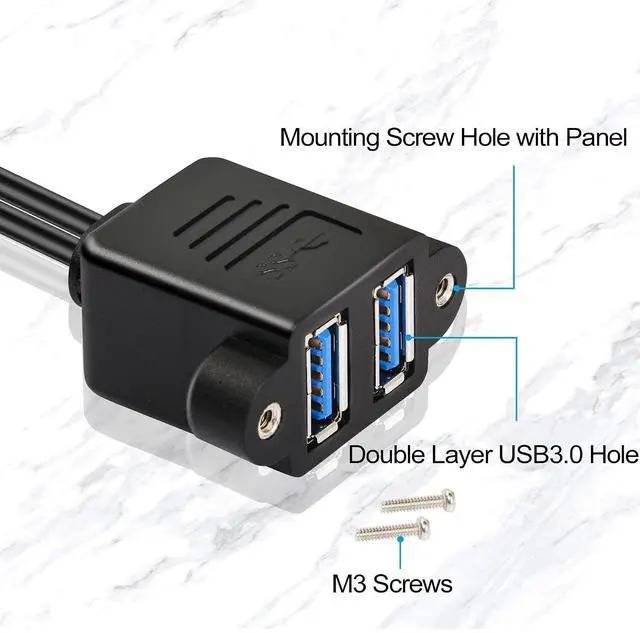 Alt view image 2 of 6 - Dual USB 3.0 Cable with Panel Mount Screw Hole, 2 Ports USB 3.0 Male to Female Extension Cable, Suitable for Family, Classroom, Office, Conference, Entertainment and More Occasions (0.3m)