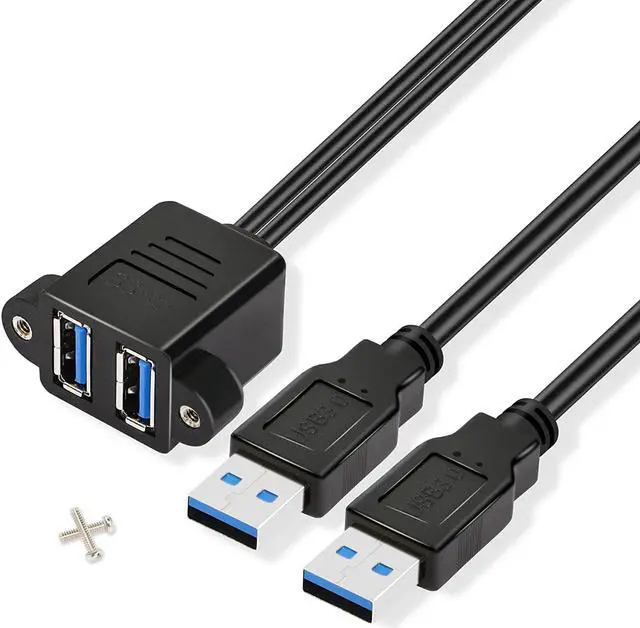Main image of Dual USB 3.0 Cable with Panel Mount Screw Hole, 2 Ports USB 3.0 Male to Female Extension Cable, Suitable for Family, Classroom, Office, Conference, Entertainment and More Occasions (0.3m)