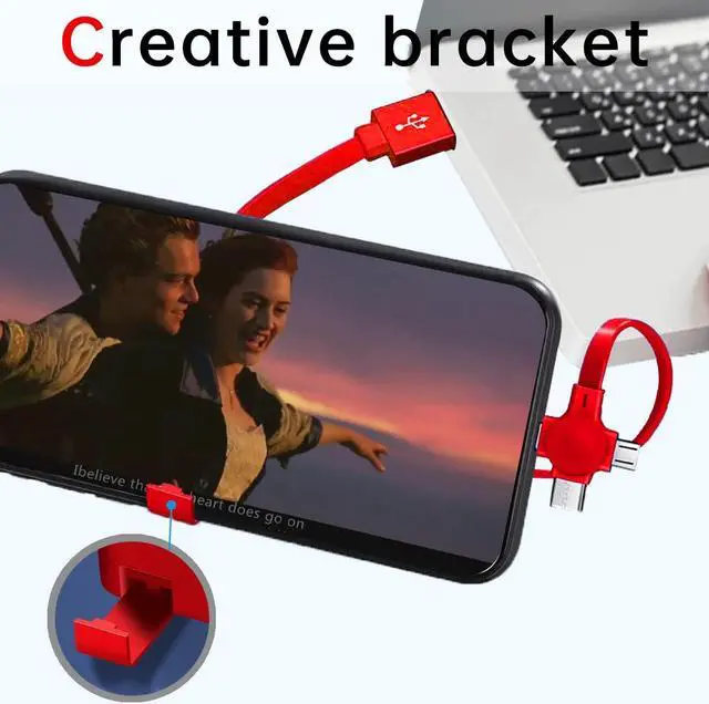 Alt view image 6 of 6 - 4 Pcs 3 in 1 Retractable Multi Charging Cable (3.28FT) with USB C/Micro USB/IP and Phone Holder, Festivals and Birthday Gift for Your Family and Friends, Compatible with iPhone/Android/Tablet