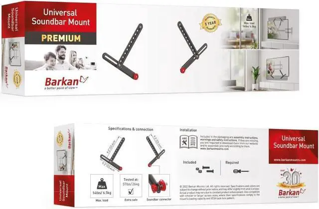 Alt view image 4 of 7 - Barkan Universal Soundbar Mount, Adjustable Bracket for Mounting Above or Under The TV, Sizes 13-80 inch, Fits Most of Sound Bars Up to 14 lbs, Easy Assembly Black