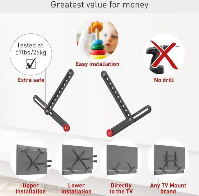 Alt view image 3 of 7 - Barkan Universal Soundbar Mount, Adjustable Bracket for Mounting Above or Under The TV, Sizes 13-80 inch, Fits Most of Sound Bars Up to 14 lbs, Easy Assembly Black