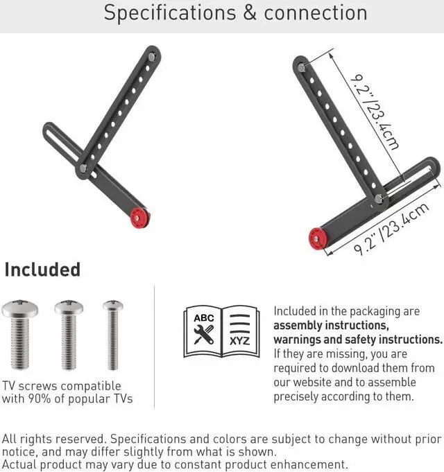 Alt view image 5 of 7 - Barkan Universal Soundbar Mount, Adjustable Bracket for Mounting Above or Under The TV, Sizes 13-80 inch, Fits Most of Sound Bars Up to 14 lbs, Easy Assembly Black