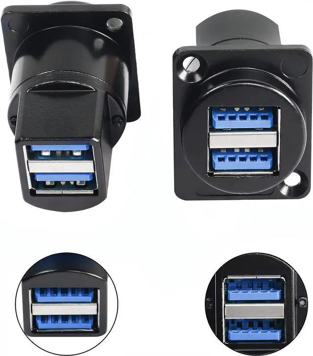 Alt view image 2 of 7 - QIANRENON USB 3.0 Socket Dual USB Panel Mount Solderless Connector, USB 3.0 Female to Female Coupler Socket USB Panel Mount Pass Through Adapte for Audio, Video and Optoelectronic Networker