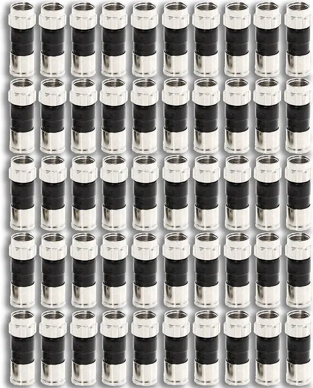 Main image of 50-Pack RG6 Quad Compression Connectors PPC EX6XL Approved for Most Satellite or Cable Coax