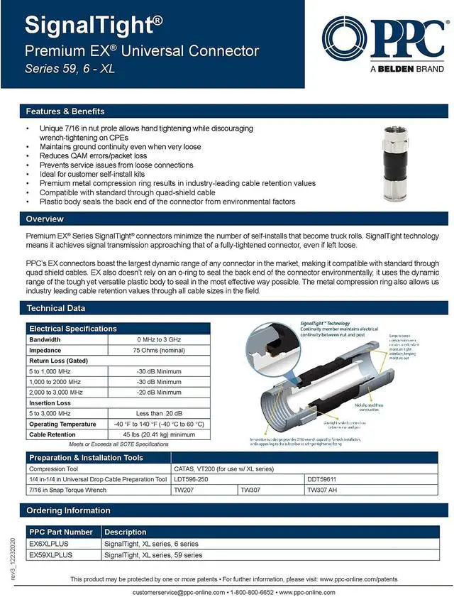 Alt view image 4 of 5 - 50-Pack RG6 Quad Compression Connectors PPC EX6XL Approved for Most Satellite or Cable Coax