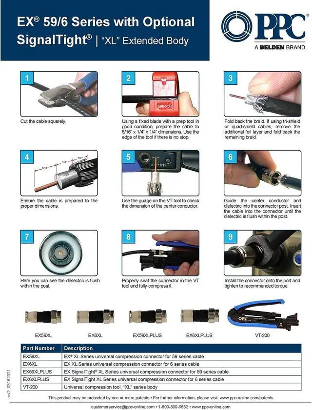 Alt view image 5 of 5 - 50-Pack RG6 Quad Compression Connectors PPC EX6XL Approved for Most Satellite or Cable Coax