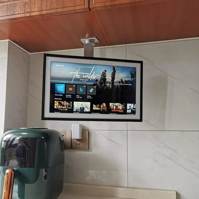 Alt view image 2 of 6 - Under-Cabinet Mount for Echo Show 15 Keeps Echo Off the Counter & Turns Side to Side, Ceiling or Under-Cabinet, Silver 026-02