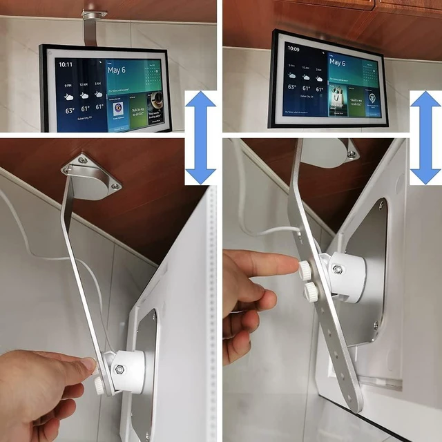 Alt view image 6 of 6 - Under-Cabinet Mount for Echo Show 15 Keeps Echo Off the Counter & Turns Side to Side, Ceiling or Under-Cabinet, Silver 026-02
