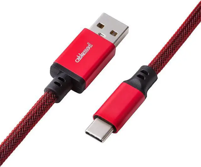 Alt view image 3 of 5 - CableMod Pro Coiled Keyboard Cable (Republic Red, USB A to USB Type C, 150cm)