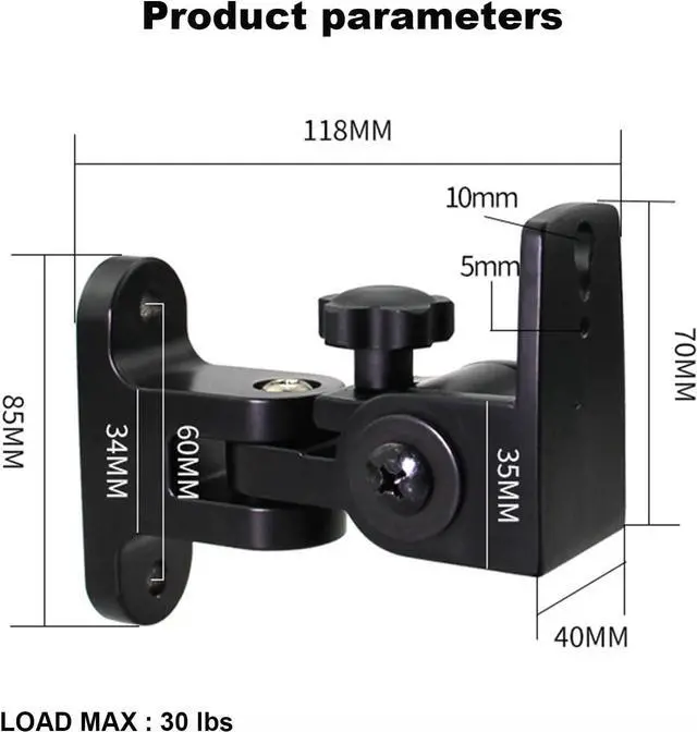 Alt view image 6 of 6 - BS-218pro Universal Speaker Wall Mount for Small Speakers ,Vertical 120°, Horizontal 180°Adjustment,Hold up to 30lbs,Compatible with Bose, JBL, KEF, Klipsch, Sony & Others(2 Packs Black)