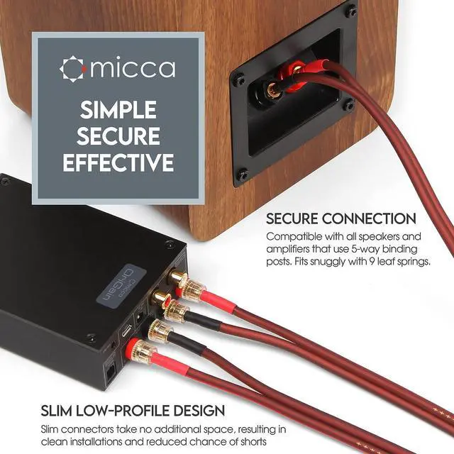 Alt view image 4 of 4 - Micca 14 Gauge Pure Copper Speaker Wire, 12 Feet 2 Pack, Gold Plated Banana Plugs, Soldered Construction, Slim Design, 245 Strands, for Stereo or Home Theater, 4 Meters Pair