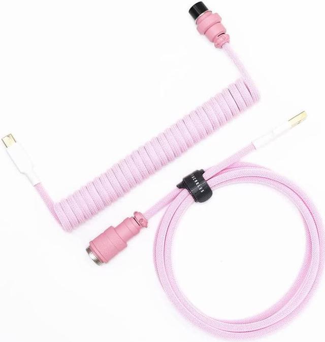 A Handmade Reversed Coil Keyboard USB Type C Coiled Cable Z Shape Double  Sleeved Colorful Matt GX16 Aviator Soft Elastic Paracord PET Cable  1.5M&0.15M (PinkGX16 Pink+White) 