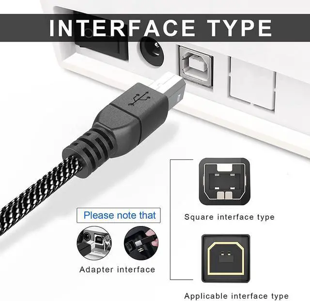 Alt view image 3 of 6 - USB Printer Cable 5FT/1.5Meter Scanner Cable USB Printer Cord Type A to Type B Durable USB 2.0 Scanner Cord High Speed for and More