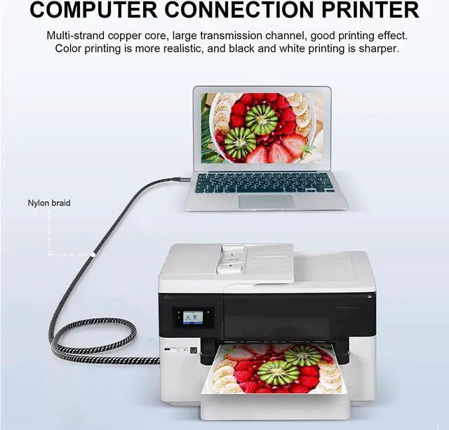 Alt view image 4 of 6 - USB Printer Cable 5FT/1.5Meter Scanner Cable USB Printer Cord Type A to Type B Durable USB 2.0 Scanner Cord High Speed for and More