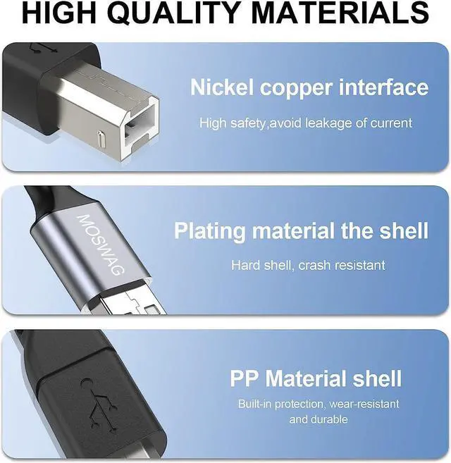 Alt view image 6 of 6 - USB Printer Cable 5FT/1.5Meter Scanner Cable USB Printer Cord Type A to Type B Durable USB 2.0 Scanner Cord High Speed for and More