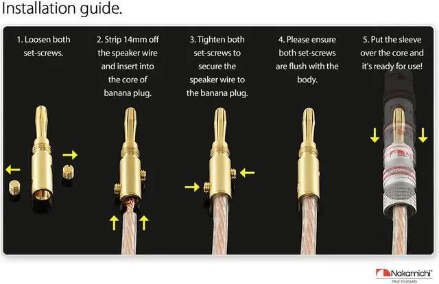 Alt view image 6 of 7 - Excel Series 24k Gold Plated Banana Plug 12-18 AWG Gauge Size 4mm for Speakers Amplifier Hi-Fi Receiver Stereo Home Theatre Audio Wire Cable Connector Set Screw Type 48 Pcs (24-Pairs)