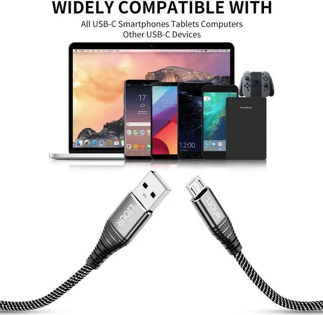Alt view image 5 of 6 - Micro USB Cable Android, USB to Micro2.0 Cable (2er-Pack, 3 m), Nylon Braided Fast Charging Cable, Compatible with Samsung, Kindle, Android Phones, Galaxy S7 Edge, Moto G5, PS4 (Black).