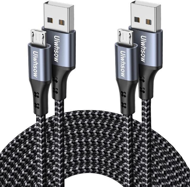 Micro USB Charger Cable [2-Pack, 10ft] Android USB to Micro Cable Nylon  Braided Charging Cable Compatible with Samsung, Kindle, Android Phones,  Galaxy S7 Edge, Moto G5, PS4 (Blck/Grey) 