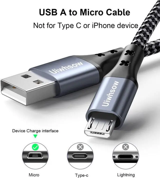 Alt view image 2 of 6 - Micro USB Cable, 2Pack 3.3ft USB A to Micro Fast Charging Cable Braided Android Fast Charger Cord Compatible for Samsung Galaxy S7 S6 J7 Edge Note 5, Kindle, PS4 Controller, Xbox,LG,Moto E5 E6 etc