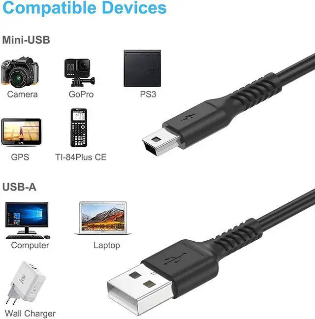 Alt view image 6 of 6 - 3ft Mini USB cable, 2 Pack USB 2.0 to mini b charger cord USB type A male Fast Charging cable Compatible with PS3 Controller, MP3 Player, Digital Camera, GPS Receiver, Dash Cam, Garmin GPS, Hero 3+
