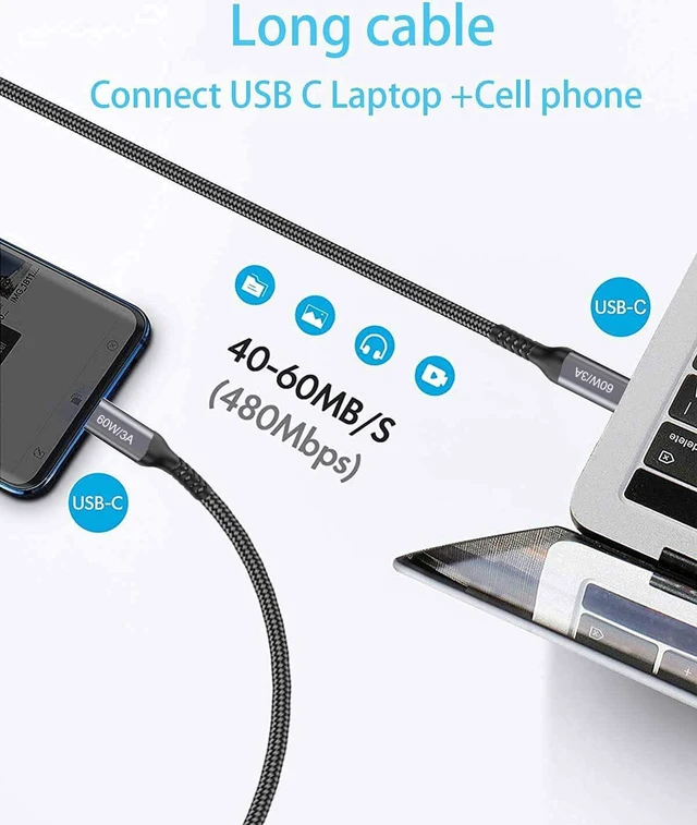 Alt view image 5 of 7 - USB-C to USB-C Cable (15FT 2PACK 60W) Long Cable,Fast Charging Cord for iPhone 15 Pro,Samsung Galaxy S23/S22/Z Fold 3,Note 20 Ultra/10 Lite,Google Pixel 6 Pro,OnePlus 9 Pro,Sony Xperia 5,Dual Type-C
