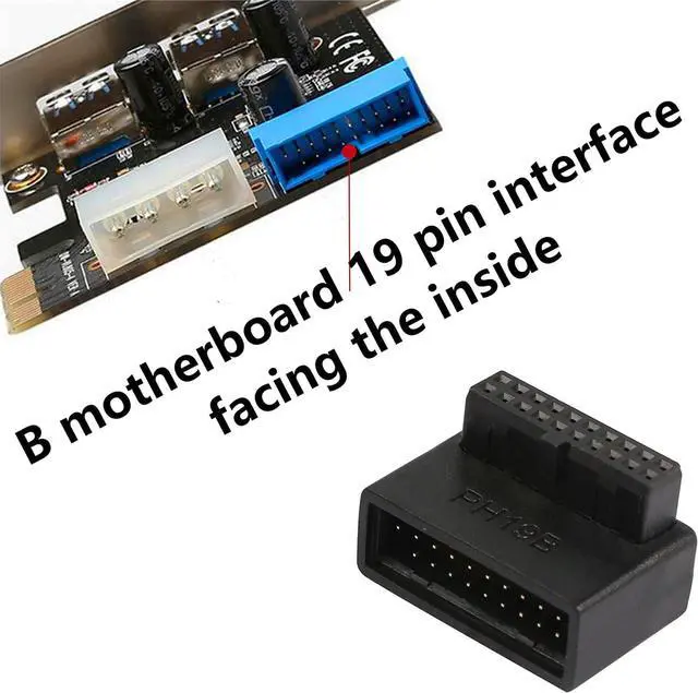 Alt view image 4 of 6 - USB 3.0 90 Degree Motherboard Adapter 19 Pin/20 Pin Male to Female Extension Adapter L Turn Right Angle Socket for Desktop Motherboard (Down Angle PH19B)