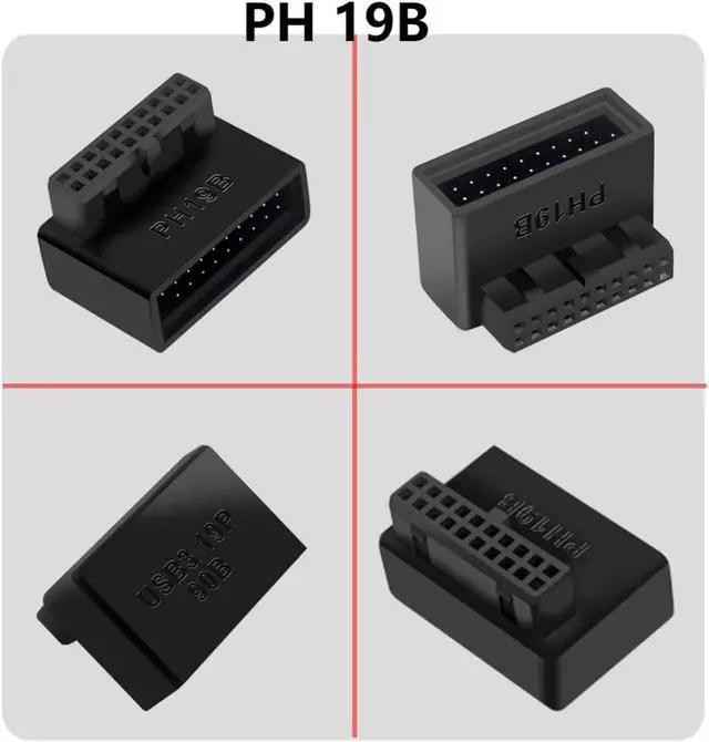 Alt view image 3 of 6 - USB 3.0 90 Degree Motherboard Adapter 19 Pin/20 Pin Male to Female Extension Adapter L Turn Right Angle Socket for Desktop Motherboard (Down Angle PH19B)