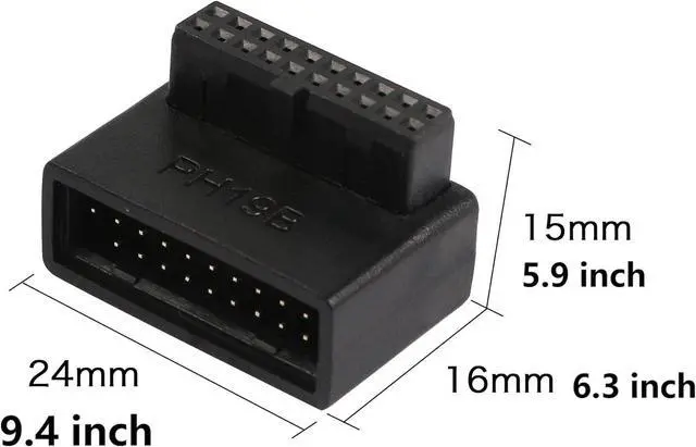 Alt view image 6 of 6 - USB 3.0 90 Degree Motherboard Adapter 19 Pin/20 Pin Male to Female Extension Adapter L Turn Right Angle Socket for Desktop Motherboard (Down Angle PH19B)