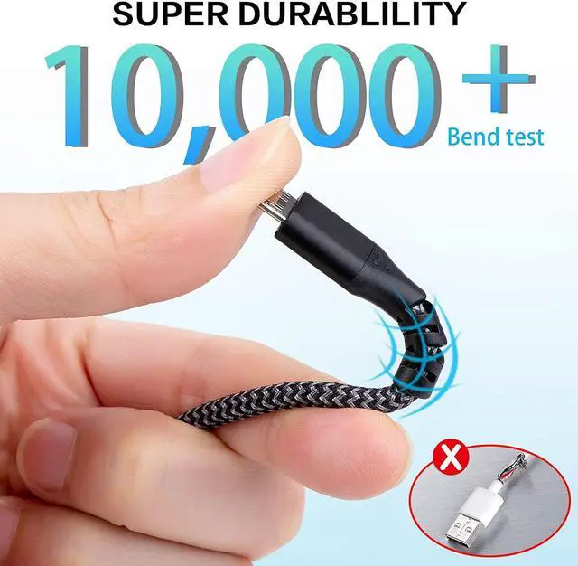 Alt view image 3 of 7 - Micro USB Cable3Pack 6.6FTC Micro USB Android Charger Fast Charging Cable Nylon Braided Charging Cord Compatible with Samsung Galaxy S7 S6 S5 LG Sony HTC PS4 Xbox