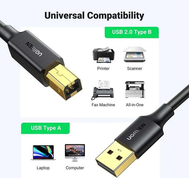 Alt view image 7 of 7 - UGREEN USB Printer Cable 5 FT Bundle with USB B to USB C Printer Cable 3 FT