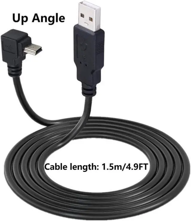 Alt view image 3 of 4 - S 90 Degree Mini USB Cable Angle Mini 5pin USB B Male to USB 2.0 Male Data Sync Charging Extension Cable for GPS Dash Cam Black Up Angle 4.9FT