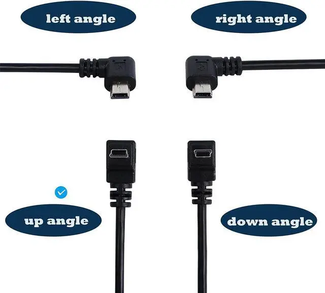 Alt view image 2 of 4 - S 90 Degree Mini USB Cable Angle Mini 5pin USB B Male to USB 2.0 Male Data Sync Charging Extension Cable for GPS Dash Cam Black Up Angle 4.9FT