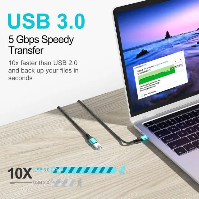 Alt view image 2 of 7 - USB Extension Cable 6.6FT Type A Male to Female USB 3.0 Extender Cord C High Data Transfer Compatible with Webcam, Gamepad, USB Keyboard, Flash Drive, Printer, Xbox, Oculus VR(Light Blue 1 Pack)