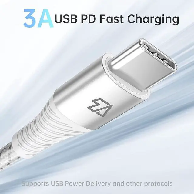 Alt view image 2 of 7 - T USB Type C Cable, USB C Cable 6ft, Cotton Braided USB-C to USB-A Fast Charging Type C Cable for MacBook(Pro), Galaxy S9/S20/S10/S8 and Other USB C Charge (Sliver), Silver (C0118WS)
